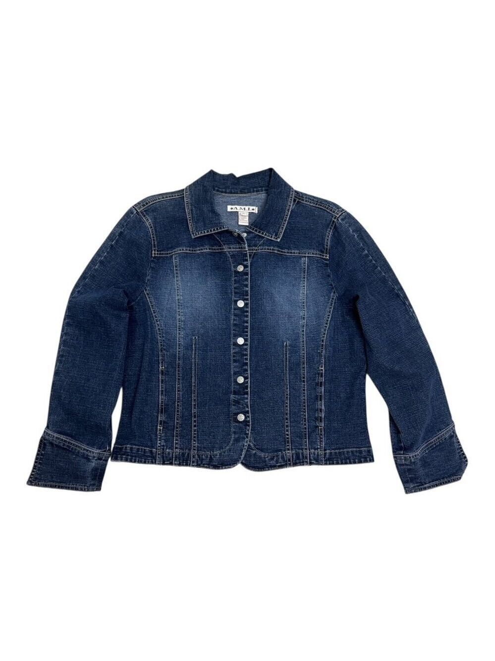 AMI Luxury Designer Blue Denim Bomber Jean Jacket Womens XL